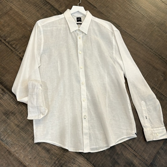 BOSS MENS SLIM FIT STRETCH LINEN BUTTON DOWN SHIRT SIZE XXL AS NEW - Picture 11 of 17